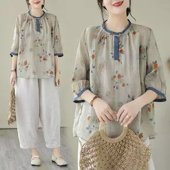 Хлопковые и льняные топы, женские осенние удобные рубашки Zoran, повседневные простые пуловеры с низом, топы M