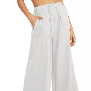 Хлопковые и льняные женские однотонные модные брендовые брюки с высокой талией, свободного кроя, повседневные, с широкими штанинами S белый