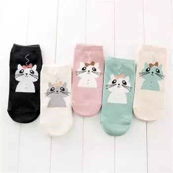 Хлопковые короткие носки с милым котом и рисунком, женские забавные носки до щиколотки с рисунком мопса, женские носки с животными белый