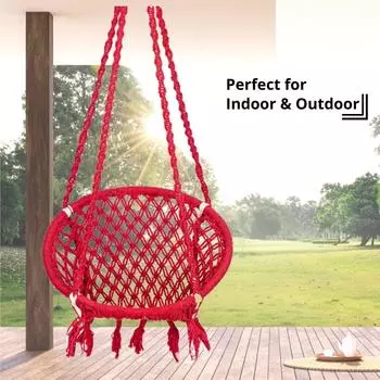 Хлопковые круглые детские качели/Jhula для детей/Качели для детей для дома/Jhula для детских качелей, подвесные для дома и улицы/идеально для детей 5-15 лет 45 x 66 x 148 cm красный