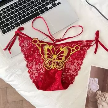 Хлопковые кружевные трусики с вышивкой в виде бабочек, кружевное завязанное кружевное цветочное бесшовное нижнее белье для девочек