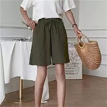 Хлопковые льняные брюки длиной до колена, женские летние дышащие шорты, повседневные свободные женские широкие короткие брюки M