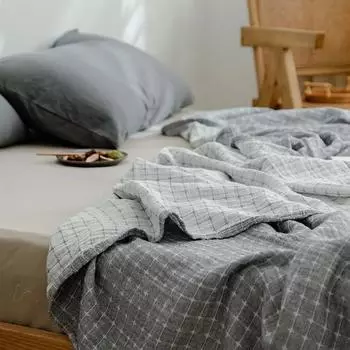 Хлопковые марлевые одеяла Муслиновое покрывало на кровать Летние стеганые одеяла для двоих Покрывала для двуспальной кровати Клетчатые одеяла Простыня 150x200cm