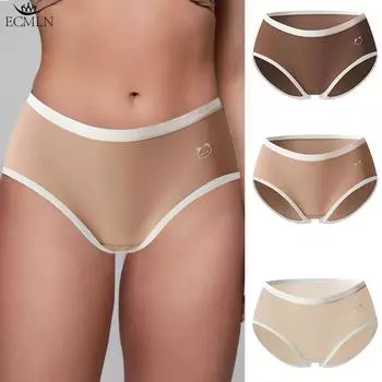 Хлопковые мягкие женское нижнее белье со средней высокой талией, дышащие трусики-трусы M коричневый