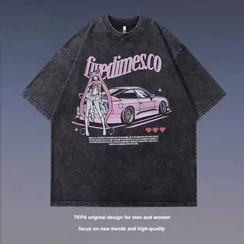 Хлопковые мужские футболки с круглым вырезом и принтом автомобилей, повседневные топы с короткими рукавами M