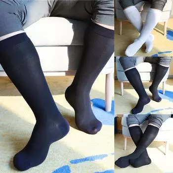 Хлопковые мужские носки, модные высокие чулки, чулочно-носочные изделия, наколенник чёрный