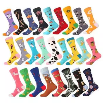 Хлопковые мужские носки с рисунками животных и фруктов, женские носки, подарочные носки на весну, осень, зиму One size
