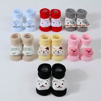 Хлопковые нескользящие носки с милыми мультяшными украшениями для малышей, мягкие удобные прогулочные носки M