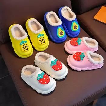 Хлопковые нескользящие тапочки для отдыха с мультяшным фруктовым узором для мальчиков и девочек 28-29