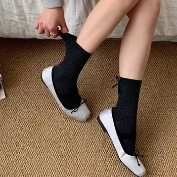 Хлопковые носки Balletcore Ribbon Bow Socks Однотонные хлопковые носки с бантом для повседневных вечеринок чёрный