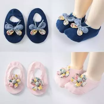 Хлопковые носки для девочек, детские носки-тапочки, с цветочным принтом, в форме бабочек или цветов, декоративные нескользящие носки M