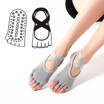 Хлопковые носки для йоги женские силиконовые дышащие носки с перекрещивающимися пальцами открытые носки для практики с открытой спиной чёрный