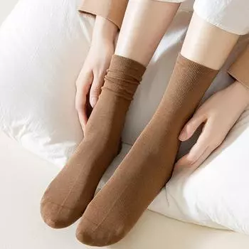 Хлопковые носки до середины икры для осени и зимы Женские носки для родов Бесшовные носки one size коричневый