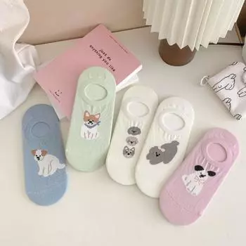 Хлопковые носки ярких цветов с героями мультфильмов и животных, хлопковые невидимые носки-лодочки для собак, удобные летние