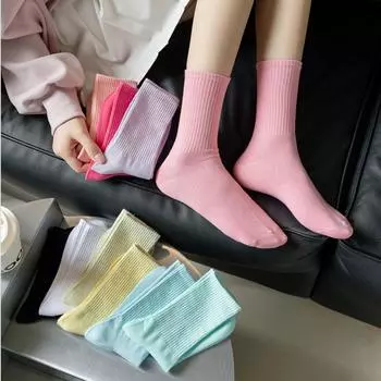 Хлопковые носки, женские весенне-осенние стильные белые носки средней длины, однотонные студенческие спортивные носки для девочек, Harajuku Y2k