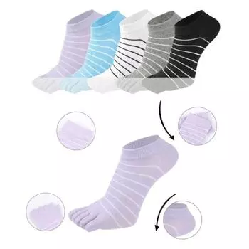 Хлопковые однотонные полосатые носки с низким носком, носки с пятью пальцами, однотонные полосатые спортивные носки
