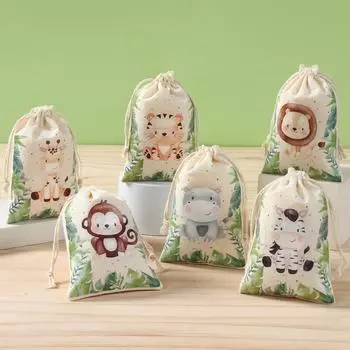 Хлопковые подарочные пакеты с животными джунглей, товары для вечеринок на день рождения в стиле сафари, сумки для конфет на день рождения в стиле джунглей, декор для детского душа as picture
