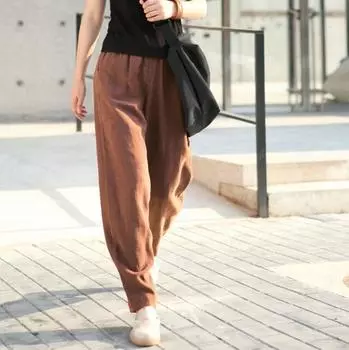 Хлопковые повседневные брюки большого размера женские свободные брюки-репы с высокой талией XS чёрный