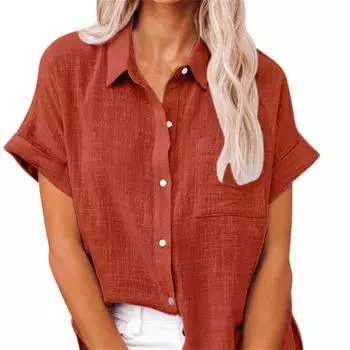Хлопковые рубашки больших размеров, белые, розовые, синие, свободные блузки, однотонные, с карманом, отложным воротником, на пуговицах, летние женские рубашки, женские топы S