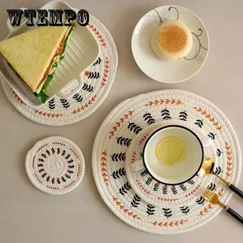 Хлопковые салфетки ручной работы с принтом в стиле ретро, круглые подставки под стаканы, изоляционный коврик для обеденного стола на осень и зиму 12cm