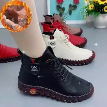 Хлопковые сапоги большого размера. Сшитые вручную лоферы на толстой подошве. Бархатные утепленные хлопковые туфли с плоской подошвой. Повседневная хлопковая обувь на мягкой подошве. Обувь для мам. 36 белый