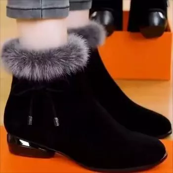 Хлопковые сапоги женские 2024 осень и зима новые короткие сапоги женские толстые каблуки плюшевые хлопковые туфли модные круглые женские сапоги на низком каблуке 35