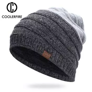 Хлопковые шапки, теплая шапка для взрослых, мужская шапка, уличная новая шерстяная вязаная шапка, повседневная мужская кепка с черепами, зимняя согревающая AC2155 One Size чёрный