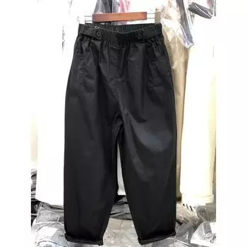 Хлопковые шаровары с высокой талией - женские летние свободные, облегающие, грушевидной формы, повседневные комбинезоны большого размера 2X Large чёрный