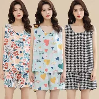 Хлопковые шелковые пижамы, летний комплект для мам, людей среднего возраста, домашняя одежда, тонкий комплект из двух предметов из тонкого искусственного хлопка XL