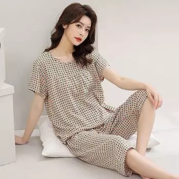 Хлопковые шелковые пижамы, женский костюм, домашний костюм для мамы, кардиган, свободный крой, большой комплект из двух предметов из искусственного хлопка, летний домашний костюм XL