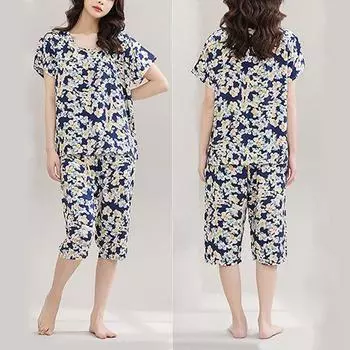 Хлопковые шелковые пижамы, женский костюм, домашний костюм для мамы, кардиган, свободный крой, большой комплект из двух предметов из искусственного хлопка, летний домашний костюм 3XL