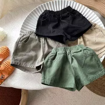 Хлопковые шорты для мальчиков и девочек, детские шорты карамельного цвета, повседневные брюки для мальчиков и девочек, лето 130cm чёрный