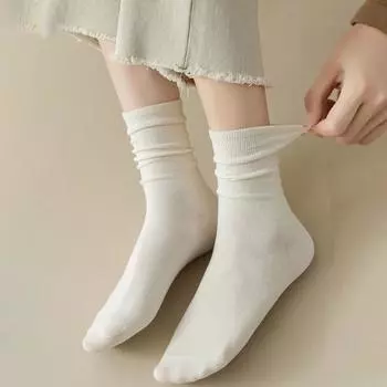 Хлопковые средние носки-трубы вязаные женские однотонные носки модная школа кофейный