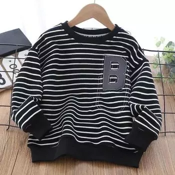 Хлопковые свитера с капюшоном для мальчиков и девочек, маленькие пуловеры для детей средней школы, корейские детские свитера 170cm чёрный