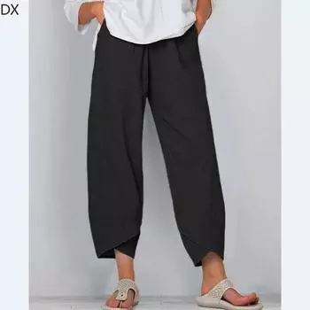 Хлопковые свободные повседневные брюки с эластичной резинкой на талии, женские брюки для дома S хаки