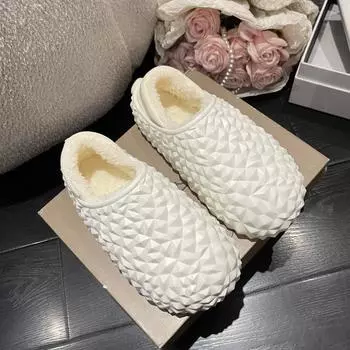 Хлопковые тапочки для дома и улицы, водонепроницаемая и противоскользящая хлопковая обувь, теплые тапочки на толстой подошве, обувь из дуриана, женские зимние шерстяные тапочки 36-37 чёрный