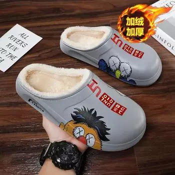 Хлопковые тапочки для мальчиков и девочек 2025 года, новые зимние детские бархатные теплые хлопковые туфли, водонепроницаемые и нескользящие туфли на платформе для детей среднего и старшего возраста 34 бежевый