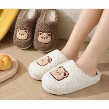 Хлопковые тапочки для мужчин и женщин дома Зимние домашние тапочки с медведем из хлопка 36 белый