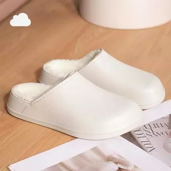 Хлопковые тапочки для мужчин на зиму, с толстой подошвой, противоскользящие, водонепроницаемые и с плюшевой дополнительной толщиной. Удар одной ногой, полумесячные тапочки медсестры 36-37 белый