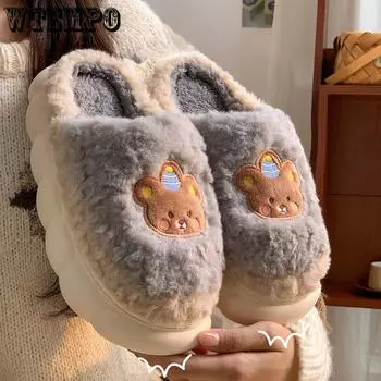Хлопковые тапочки для мужчин, осенние и зимние, для домашнего декора, нескользящие, с толстой подошвой, плюшевые, теплые, для пар, для женщин 36-37 серый