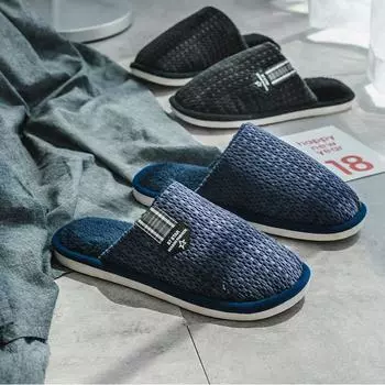 Хлопковые тапочки для мужчин, подходят для весны, осени и зимы, нескользящие для дома, теплые для пар зимой, плюшевые для женщин 40-41 чёрный