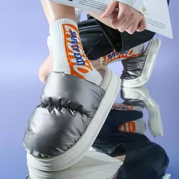 Хлопковые тапочки для мужчин, водонепроницаемые, мягкая подошва, удобная домашняя хлопковая обувь для пар, модные, металлического цвета, теплые домашние сабо 36 37 (feet 35-36) синий