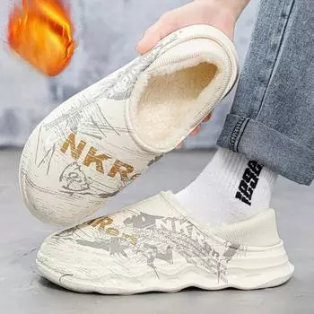 Хлопковые тапочки для мужчин зимой на толстой подошве с противоскользящей подошвой для пары черного цвета для домашнего использования, теплые шерстяные тапочки на мягкой подошве для женщин осенью и зимой 39 белый