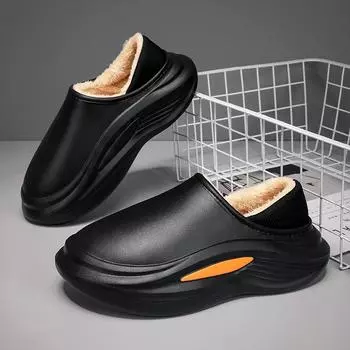 Хлопковые тапочки для мужской зимней сумки с плюшем и утолщенным каблуком, противоскользящие и водонепроницаемые, с ощущением наступания на фекалии 36-37 бежевый