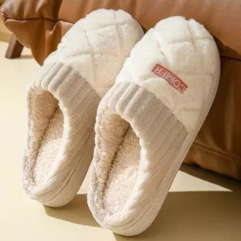 Хлопковые тапочки для женщин на зиму 2024 года, новые теплые домашние меховые тапочки для мужчин для домашнего использования, осень и зима для мужчин 36-37 белый