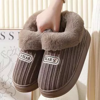 Хлопковые тапочки для женщин, осень и зима, для пары, для дома, толстое дно, теплая и нескользящая сумка, с шерстяным хлопком 44-45 серый