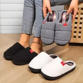 Хлопковые тапочки для женщин Осенние и зимние товары для дома для пар Теплые товары для домашнего использования Мягкие товары для дома для мужчин Хлопковая обувь с сеткой 36 чёрный