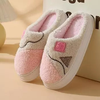 Хлопковые тапочки для женщин. Утолщенные теплые зимние шерстяные тапочки для мужчин с плюшем и противоскользящим покрытием для домашней и уличной одежды. 36-37 розовый