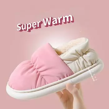 Хлопковые тапочки для женщин, зимние непромокаемые повседневные нескользящие домашние тапочки на толстой подошве, утепленная домашняя теплая хлопковая обувь для мужчин