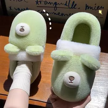 Хлопковые тапочки для женщин, зимние сумки, домашний декор, комнатные для пар, плюшевые теплые хлопковые туфли для мужчин, зимние 36-37 зелёный